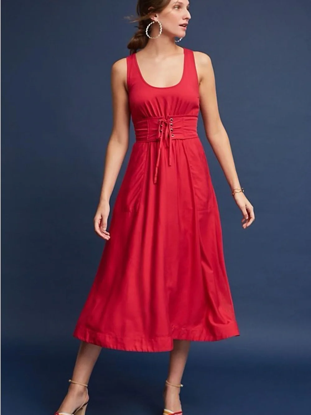 Anthropologie Tracy Reese Red Sleeveless Corseted Midi Dress NWT | Size 6 - Picture 1 of 7